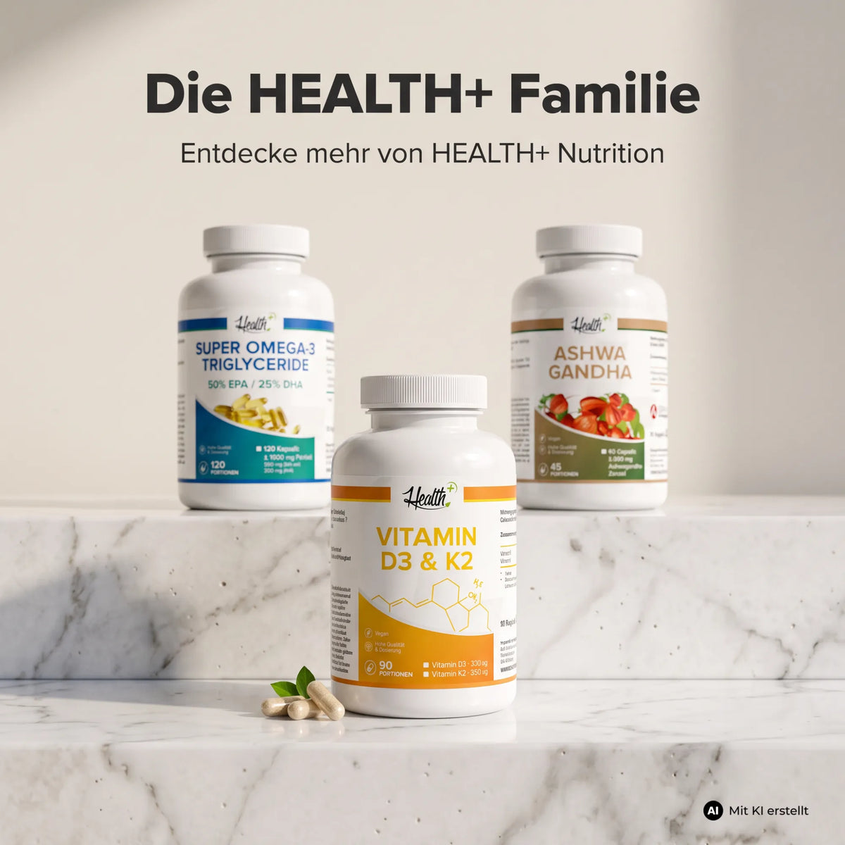 HEALTH+ VITAMIN D3 & K2, 90 Kapseln