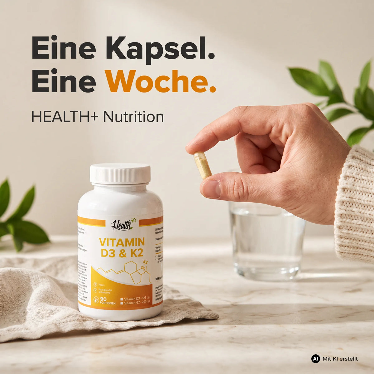 HEALTH+ VITAMIN D3 & K2, 90 Kapseln