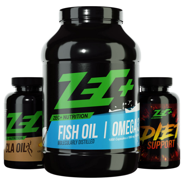 ZEC+ FATBURNER PAKET CLA-Oil 120 Kapseln, FISCHÖL OMEGA 3 BULK 1000 Kapseln & FB 180 Kapseln